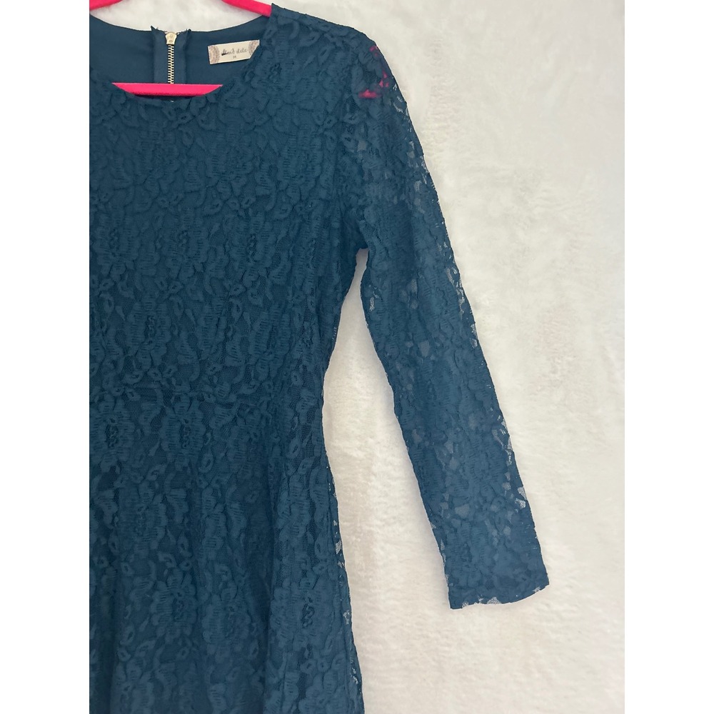 Altar'd State Teal Floral Lace Fit & Flare Dress Long Sleeve Exposed Zip Size M